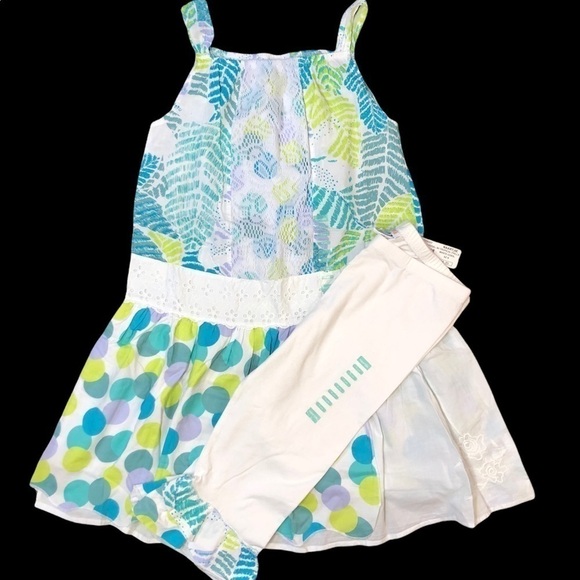 𝅺NAARTJIE Tropical Beach Dress Capri Set Girl 9 New - Picture 1 of 4